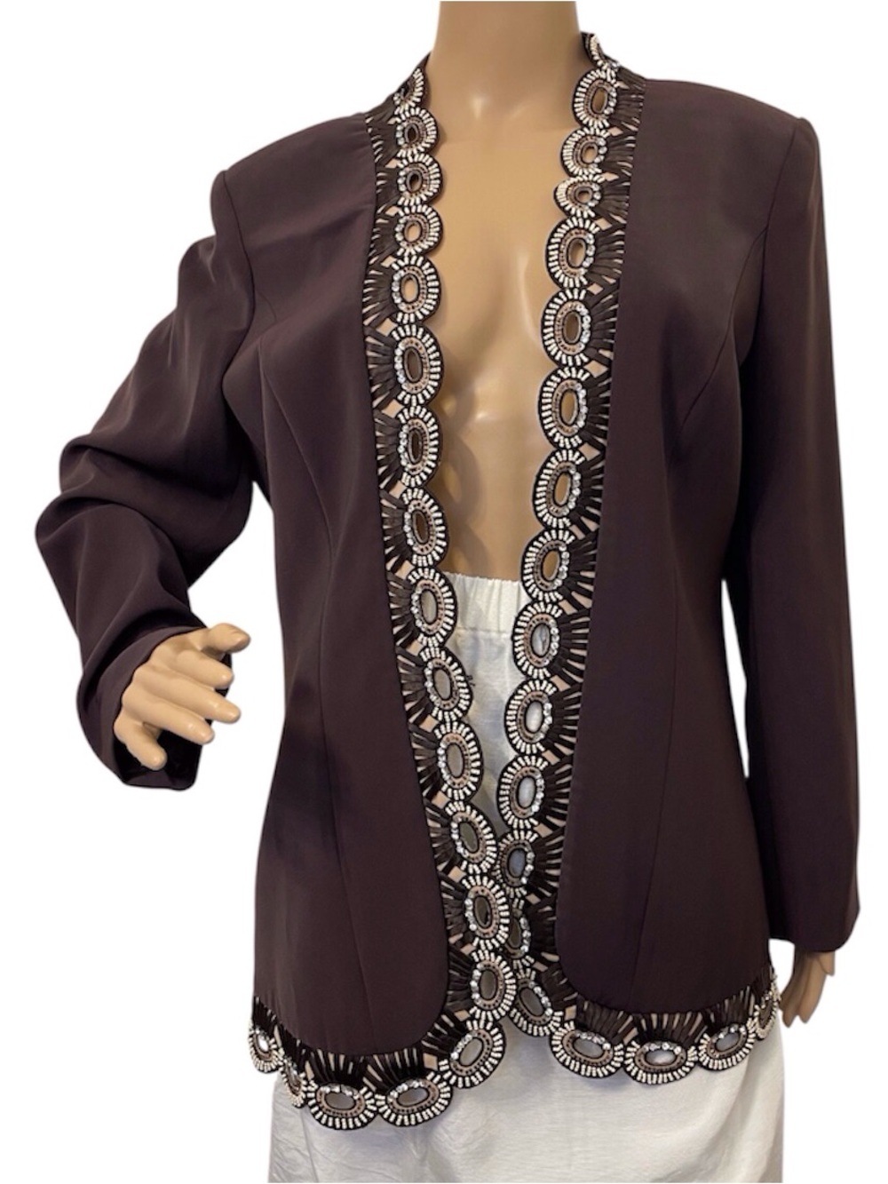 Mariella Ferretti Embroidered Open Front Women's Top Jacket, 12